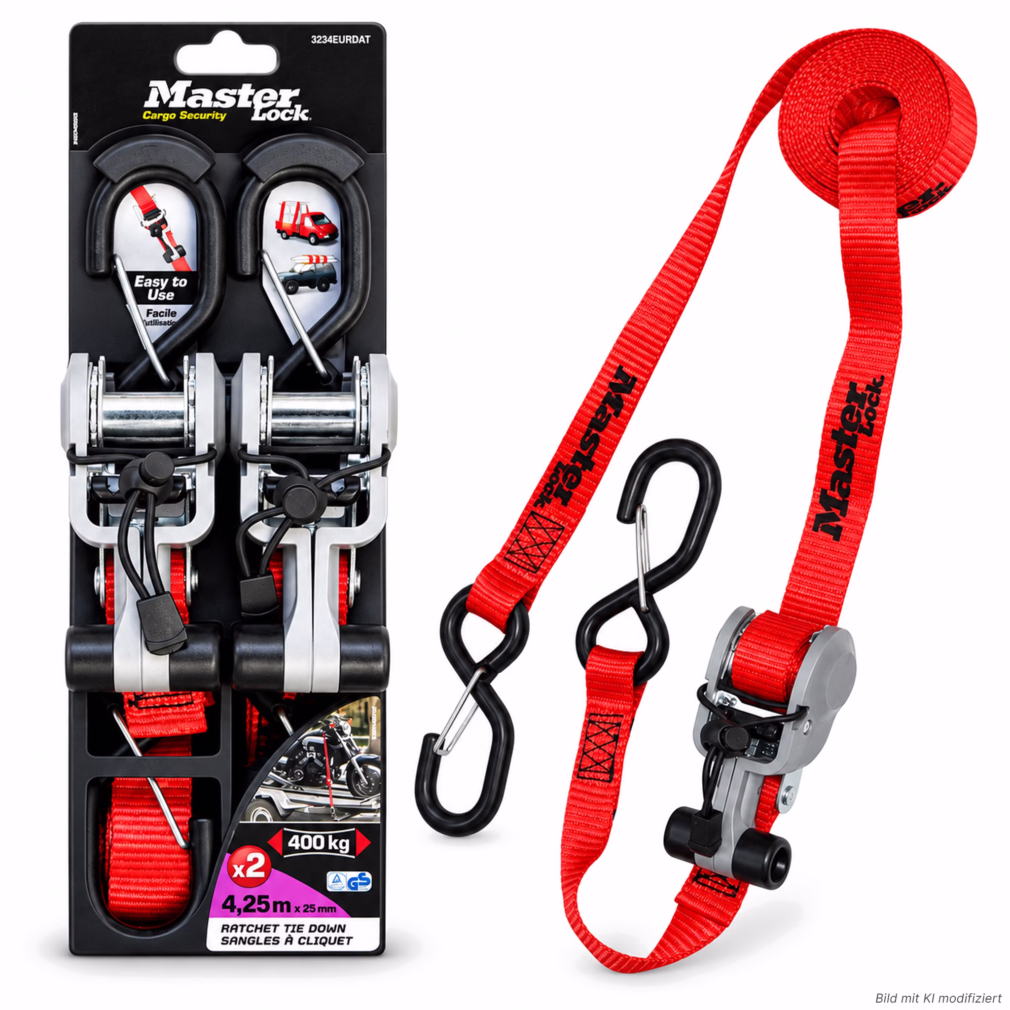 Bild des MasterLock Spanngurtes in Rot 2er Pack