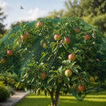 Bild des Vogelschutznetzes auf einem Apfelbaum