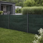 Bild einer montierten Zaunblende in dunkelgrün