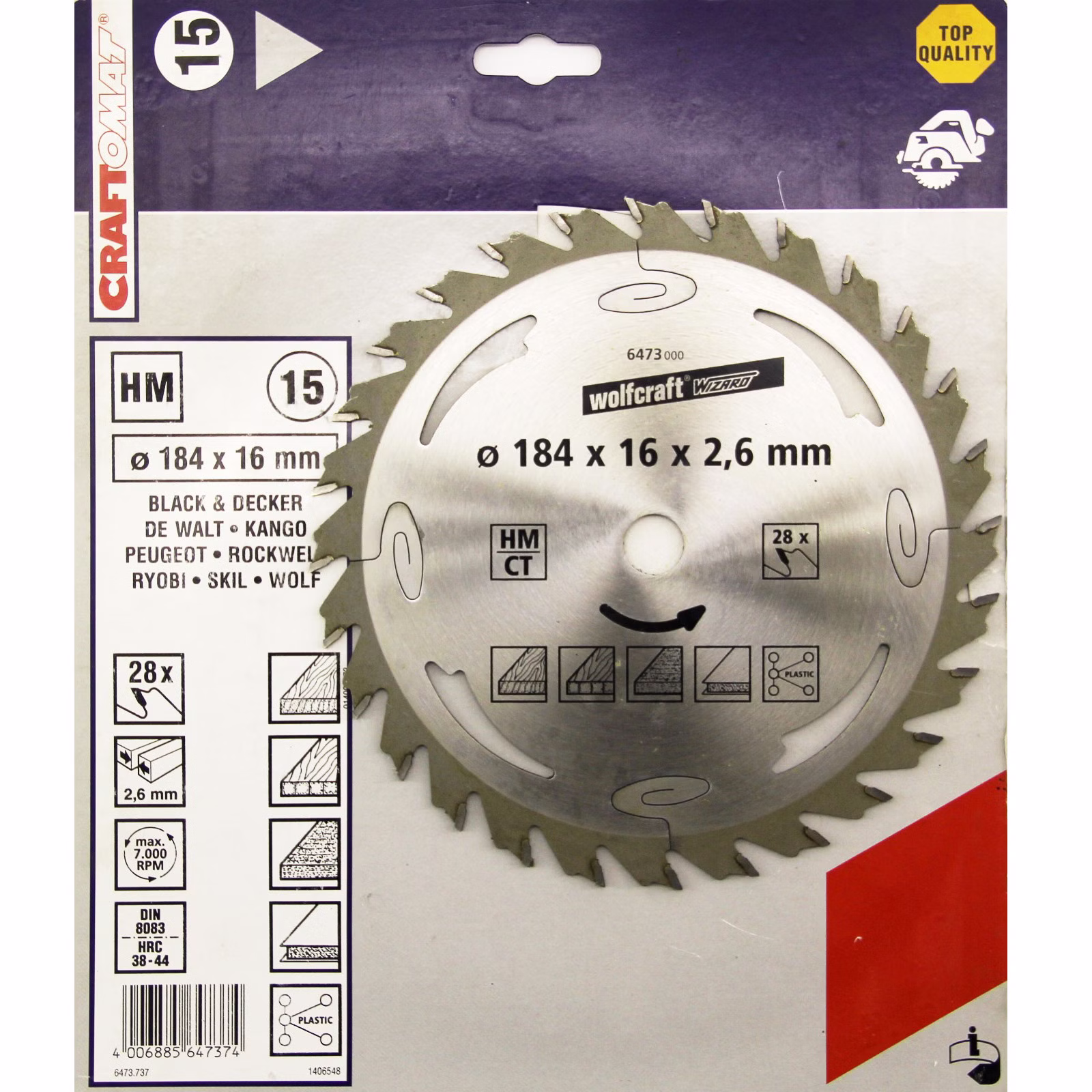 6473-2.JPG Bild eines Sägeblatts in Verpackung mit Sägematerialzeichen Frontalaufnahme