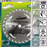 Bild eines Sägeblatts in Vertpackung mit Sägematerialzeichen Frontalaufnahme