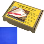 Bild des Kartons des Montage-Sets und blaues Quadrat