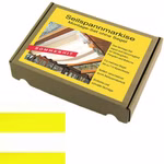 Bild des Kartons des Montage-Sets und gelb-weißes Quadrat