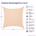 Bild des Coolaroo Sonnensegels 3,6x3,6m