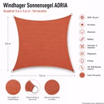 Infografik des Sonnensegels Adria Terracotta 3,6x3,6 Infografik des Sonnensegels Adria Terracotta 3,6x3,6