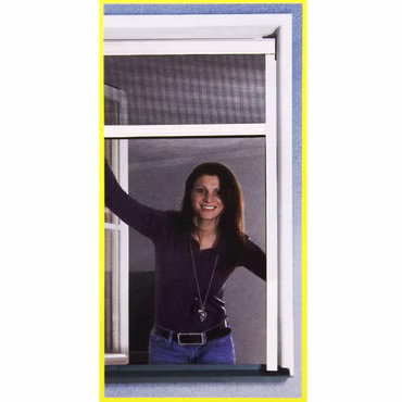 Bild einer Frau durch einen Fenster-Rollo schauend