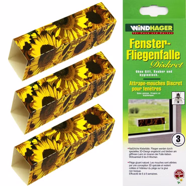 Bild von 3 Fenster-Fliegenfallen und der Verpackung