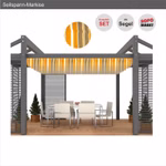 Bild einer Pergola mit 3-farbigem Seilspannsegel