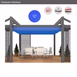 Bild einer Pergola mit blauem Seilspannsegel