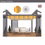 Bild einer Pergola mit 3farbigem Seilspannsegel