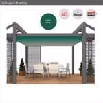 Bild einer Pergola mit grünem Seilspannsegel