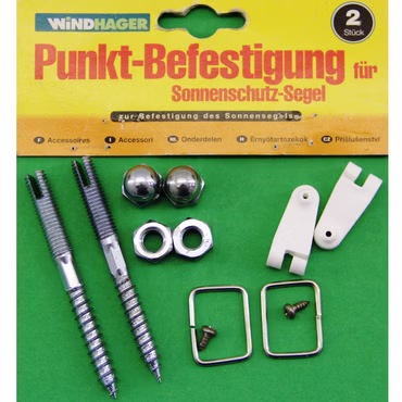 Bild der Artikel des Punkt-Befestigungs-Sets in der Verpackung