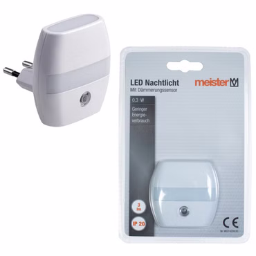 2x LED Nachtlicht Lampe Orientierungslicht Dämmerungssensor 230V Meister 742
