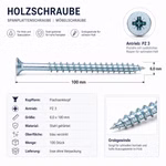 Bild der technischen Grafik der Holzschrauben 6,0 x 100 mm blau verzinkt