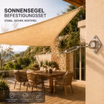 Lifestylebild des Windhager Sonnensegel-Zubehör-Sets auf einer Terrasse