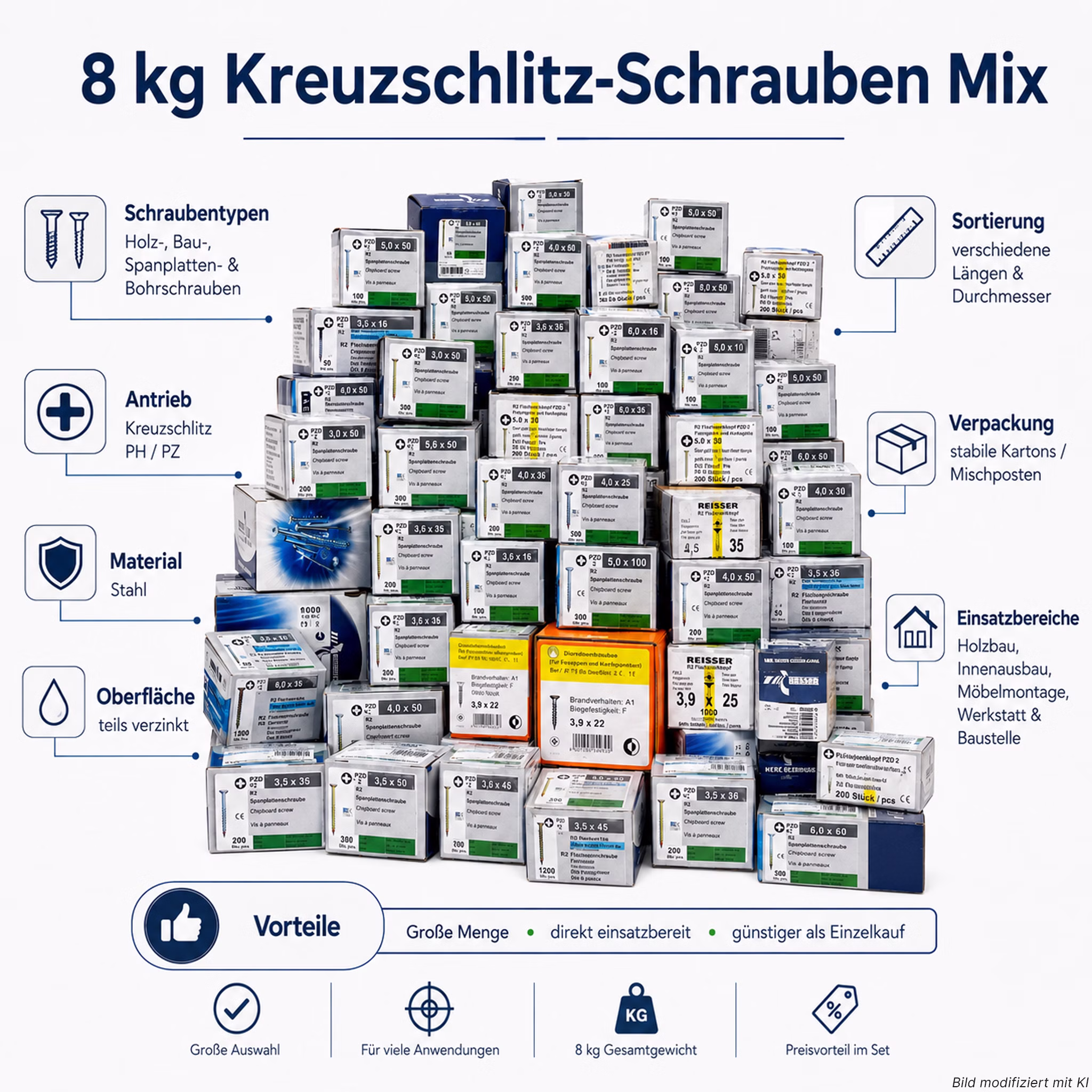 Bild der Schraubenpacks der 8kg Version Bild der Schraubenpacks der 8kg Version