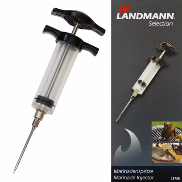 Bild links Marinadenspritze, Rechts Verpackung