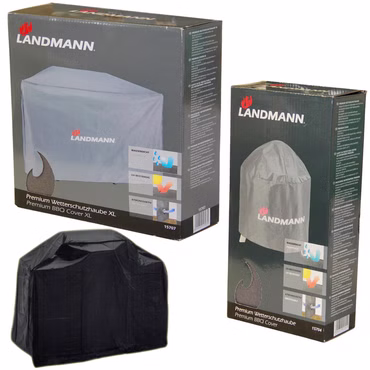 Bild der verschiedenen Landmann Schutzhauben für Grills in Verpackung