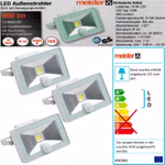Bild von 3 LED-Strahlern, sowie der Verpackung und des Energieeffizienzlabels