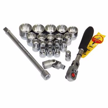 Bild aller Einzelteile des Stecknuss-Sets