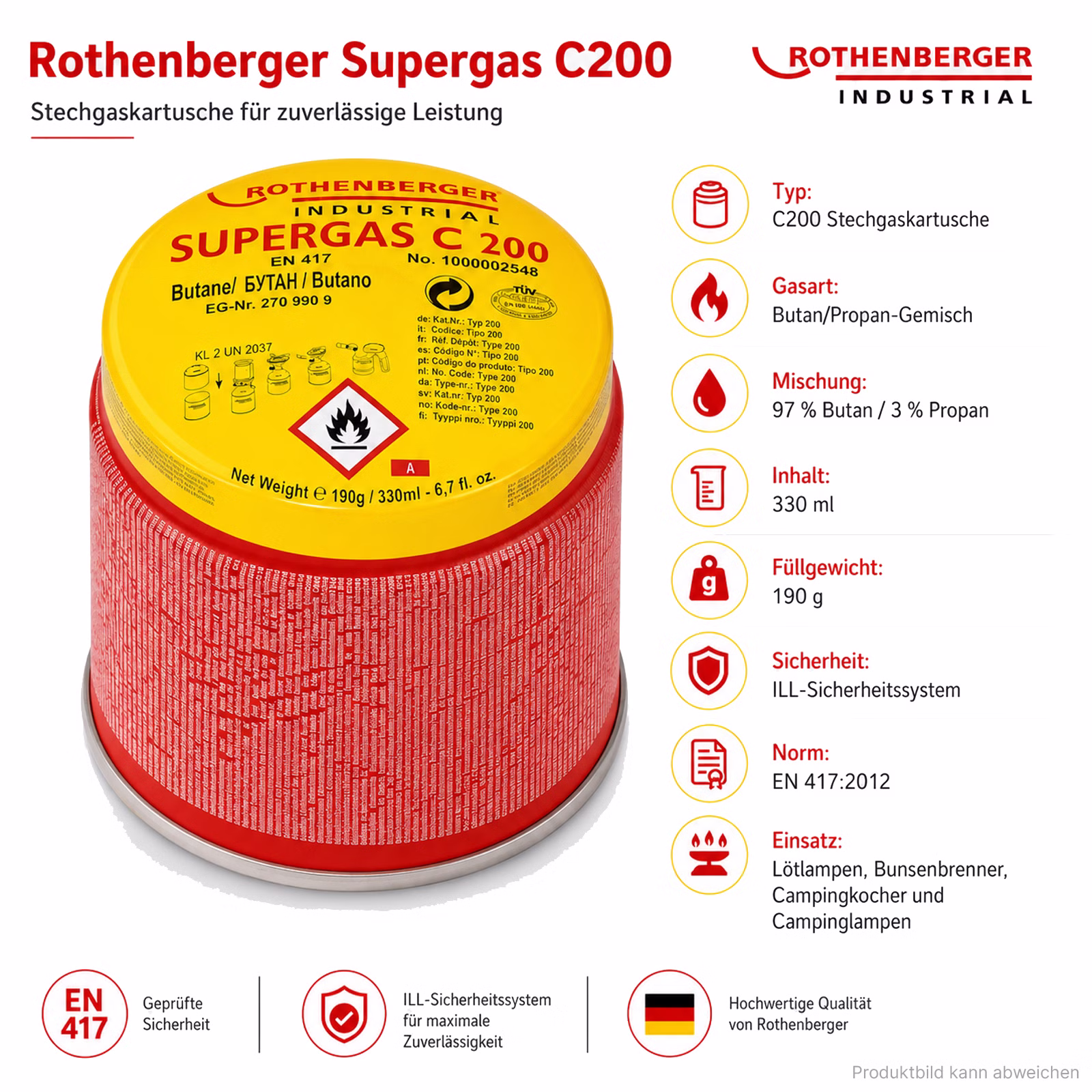 Bild der Rothenberger Supergas C200 Gaskartusche Bild der Rothenberger Supergas C200 Gaskartusche