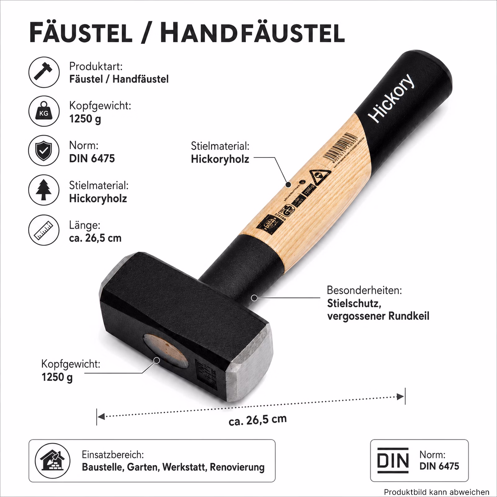 Bild des Fäustels 1250g mit Hickory-Griff Bild des Fäustels 1250g mit Hickory-Griff