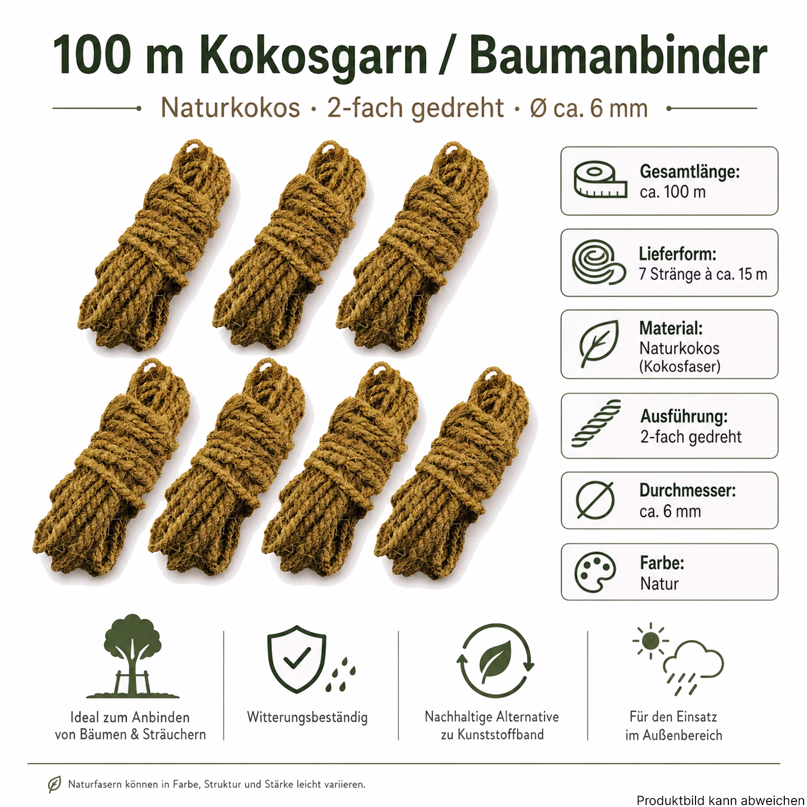 Bild des Kokosgarns 6mm 2fach geflochten Bild des Kokosgarns 6mm 2fach geflochten