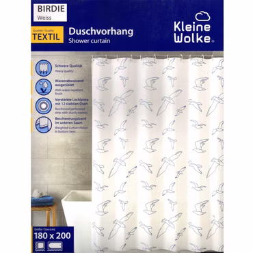 Bild einer Verpackung des Duschvorhangs Birdie