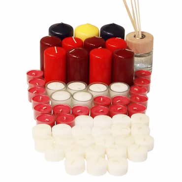 Bild der im 3,5kg Mischpaket enthaltenen Kerzen unverpackt