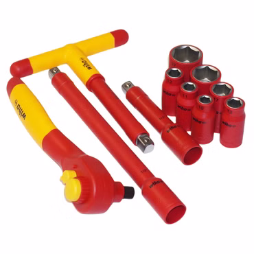 Bild aller Einzelteile des VDE-Stecknuss-Sets