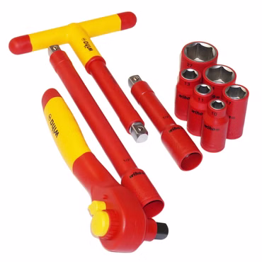 Bild aller Einzelteile des VDE-Stecknuss-Sets