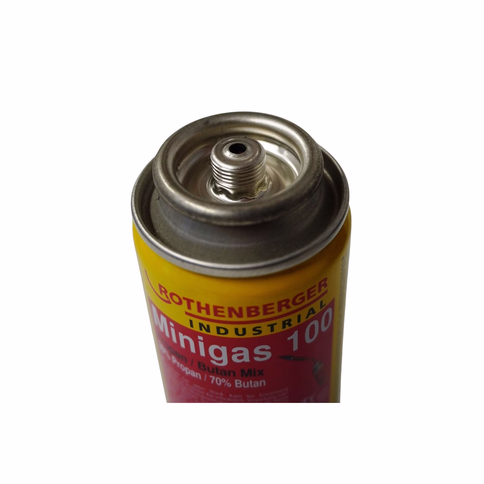 Bild des Rothenberger Minigas100 Bild einer Minigas100 Nachfüllkartusche Nahaufnahme Ventil
