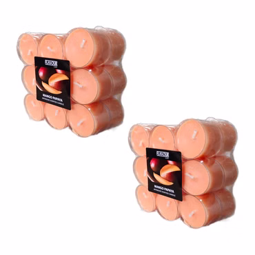 Bild von 2 Flavour Mango-Papaya-Teelichtern seitlich