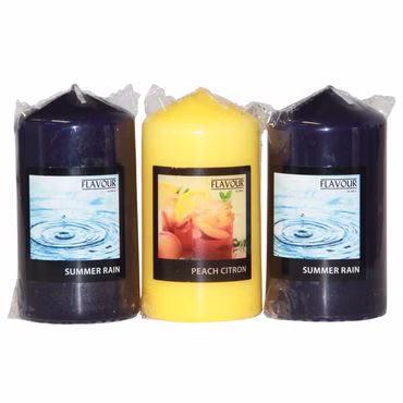 Frontalaufnahme 3 Kerzen, 1 Peach Citron, 2 Summer Rain