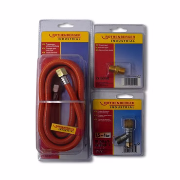 Rothenberger Set Doppel-Abzweig Ventil, 1,5 m Schlauchleitung, Doppelnippel G3/8