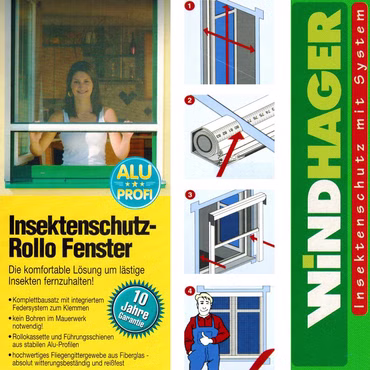 Bild der Verpackung des Insektenschutz-Rollo Fensters