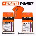 Bild der Terrassenschrauben mit Verpackung und Gratis-T-Shirt