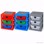 Bild der Lego Aufbewahrungsregale in den versch. Farben