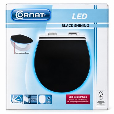 Cornat WC-Sitz Black Shining LED Akustiksensor Soft-Close Schwarz oval KSDSC362